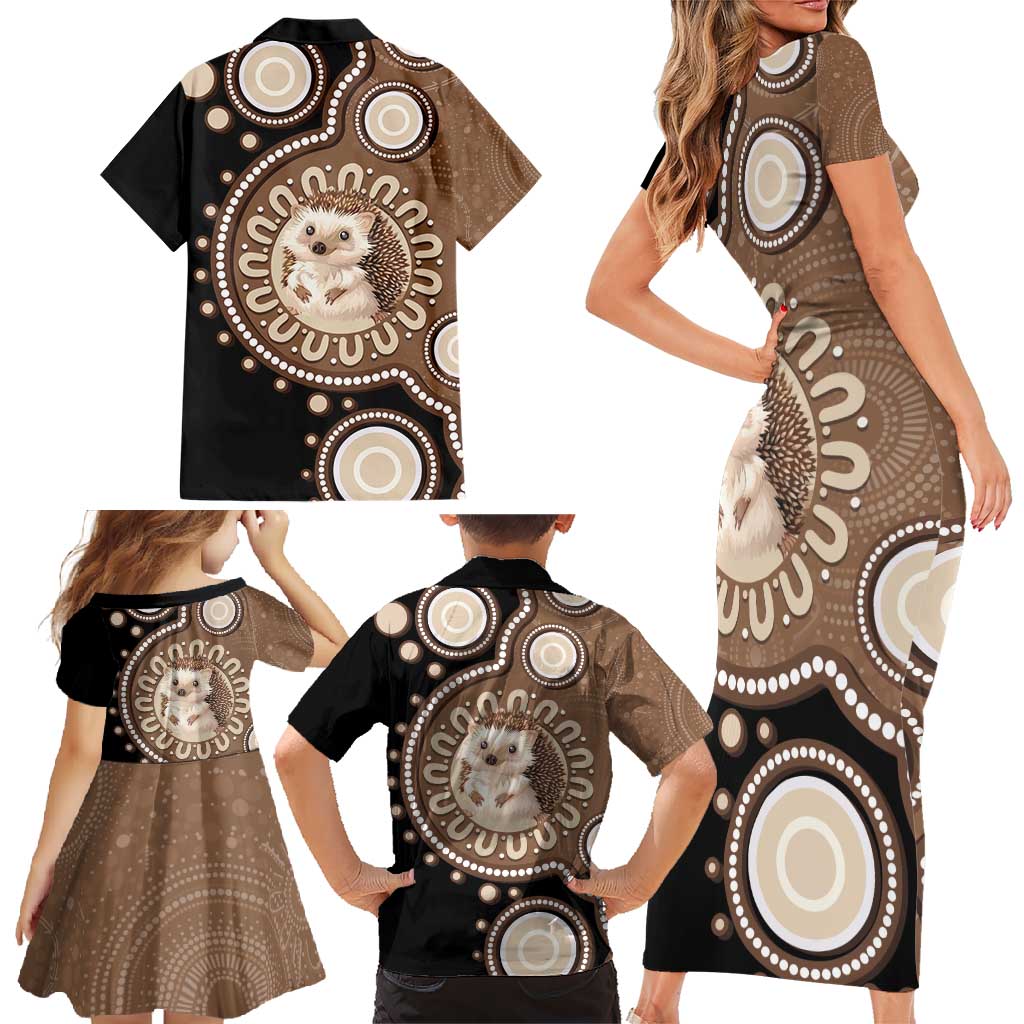 Hedgehog Indigenous Art Australia Family Matching Short Sleeve Bodycon Dress and Hawaiian Shirt - Aussie Hoodie