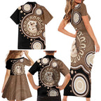 Hedgehog Indigenous Art Australia Family Matching Short Sleeve Bodycon Dress and Hawaiian Shirt - Aussie Hoodie
