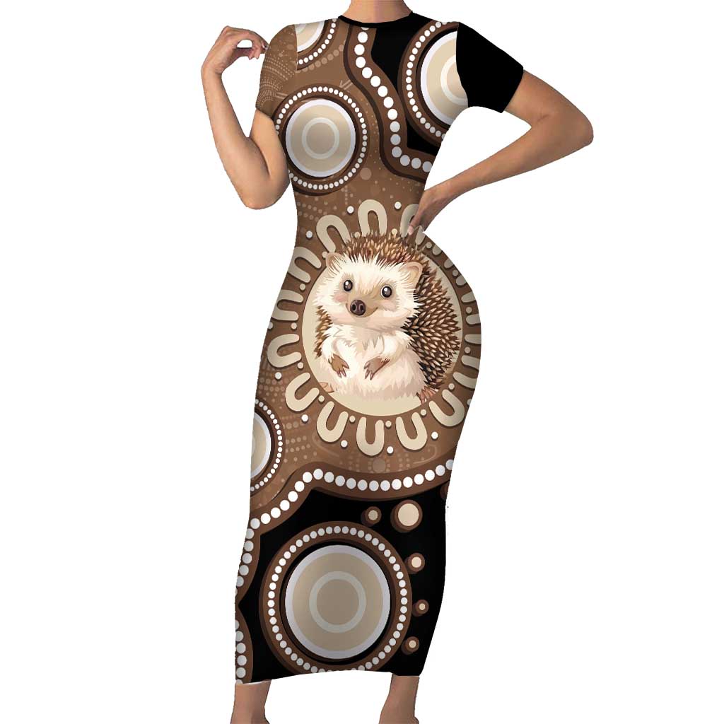 Hedgehog Indigenous Art Australia Family Matching Short Sleeve Bodycon Dress and Hawaiian Shirt - Aussie Hoodie