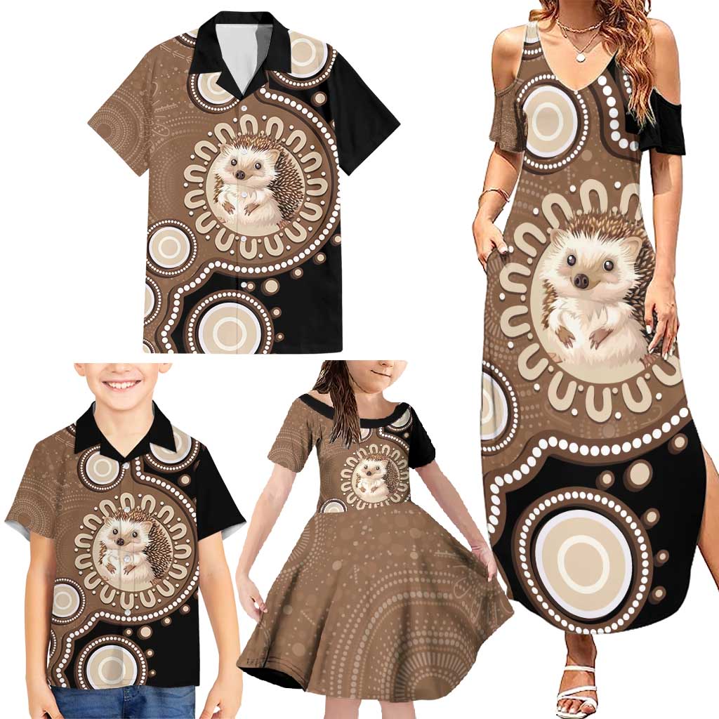 Hedgehog Indigenous Art Australia Family Matching Summer Maxi Dress and Hawaiian Shirt - Aussie Hoodie