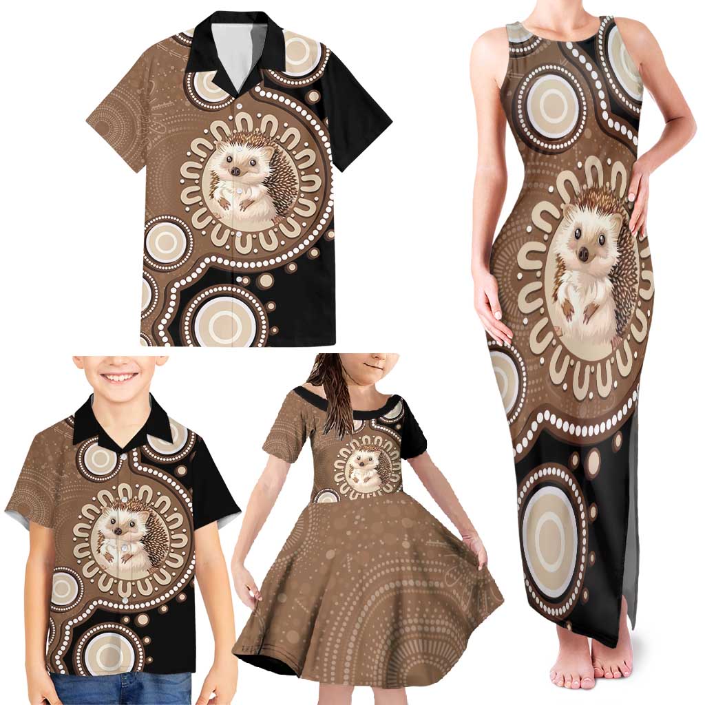 Hedgehog Indigenous Art Australia Family Matching Tank Maxi Dress and Hawaiian Shirt - Aussie Hoodie
