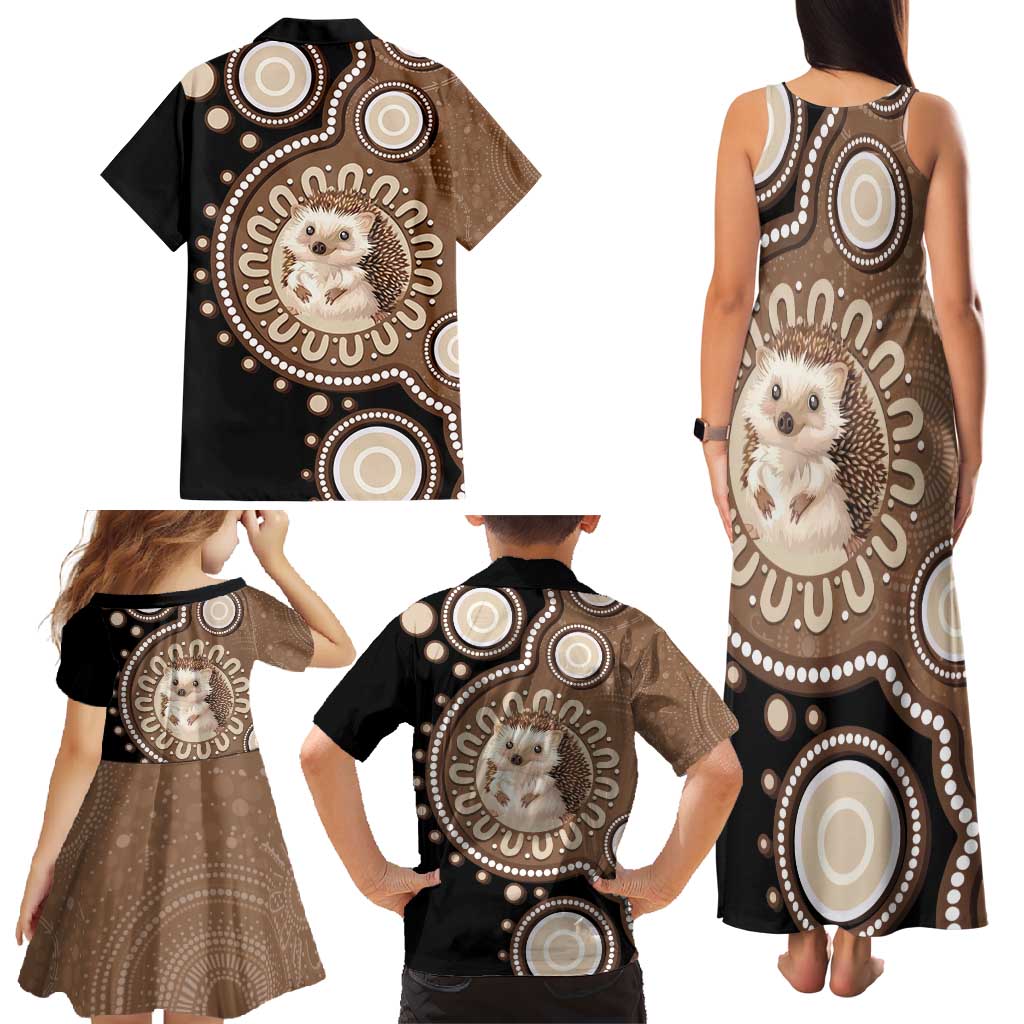 Hedgehog Indigenous Art Australia Family Matching Tank Maxi Dress and Hawaiian Shirt - Aussie Hoodie