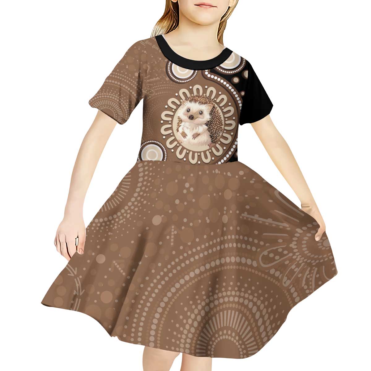 Hedgehog Indigenous Art Australia Kid Short Sleeve Dress - Aussie Hoodie