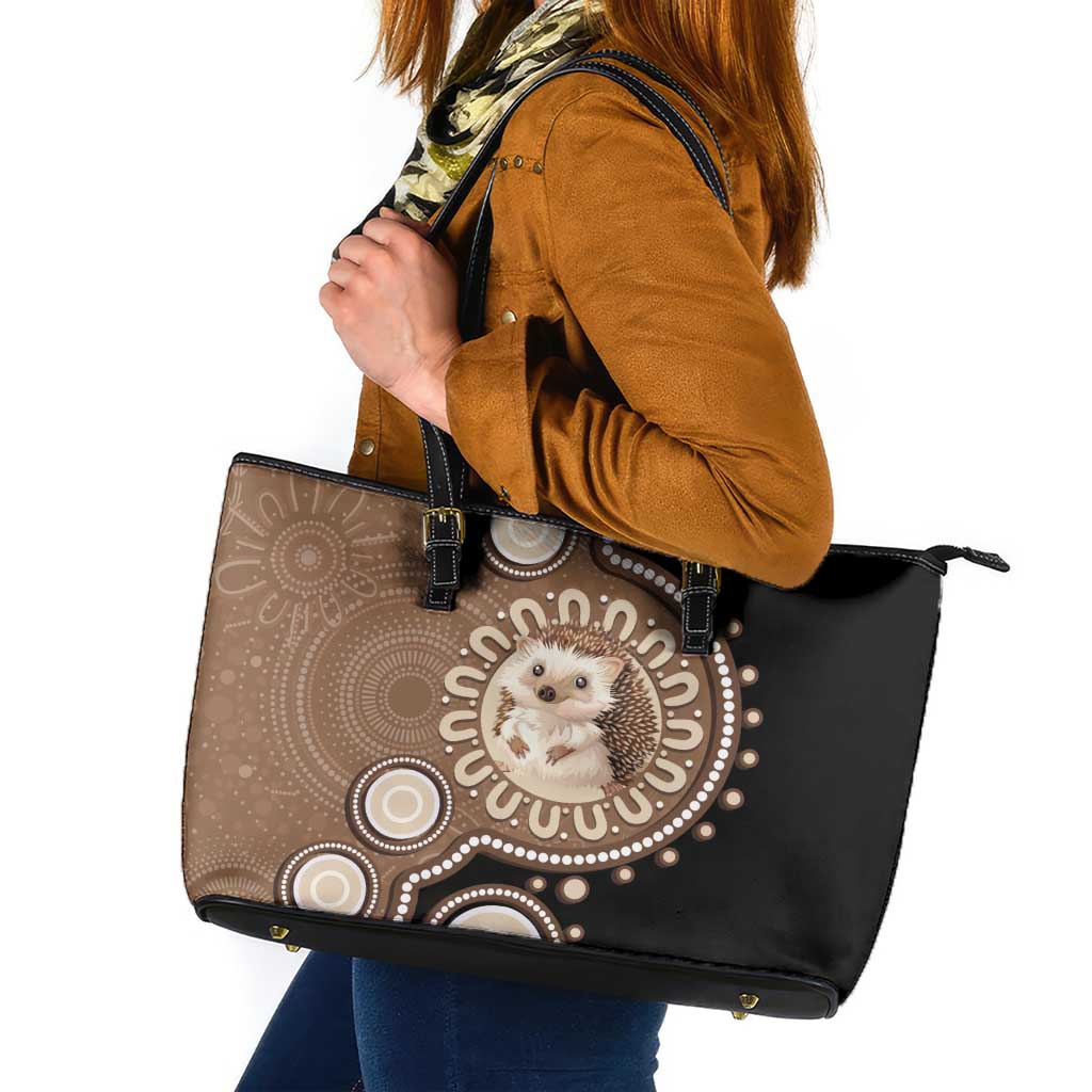 Hedgehog Indigenous Art Australia Leather Tote Bag - Aussie Hoodie