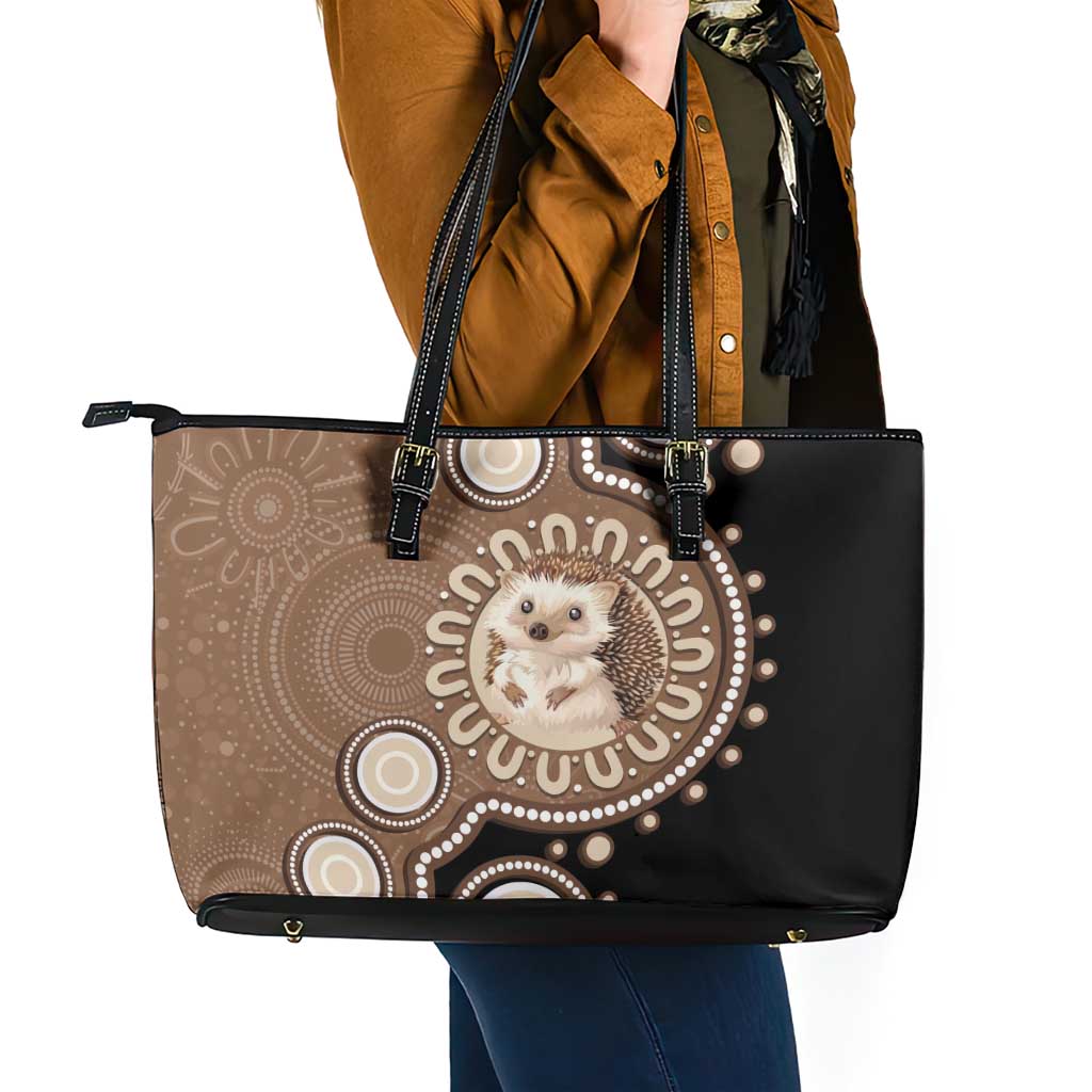Hedgehog Indigenous Art Australia Leather Tote Bag - Aussie Hoodie