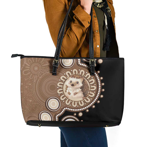 Hedgehog Indigenous Art Australia Leather Tote Bag - Aussie Hoodie