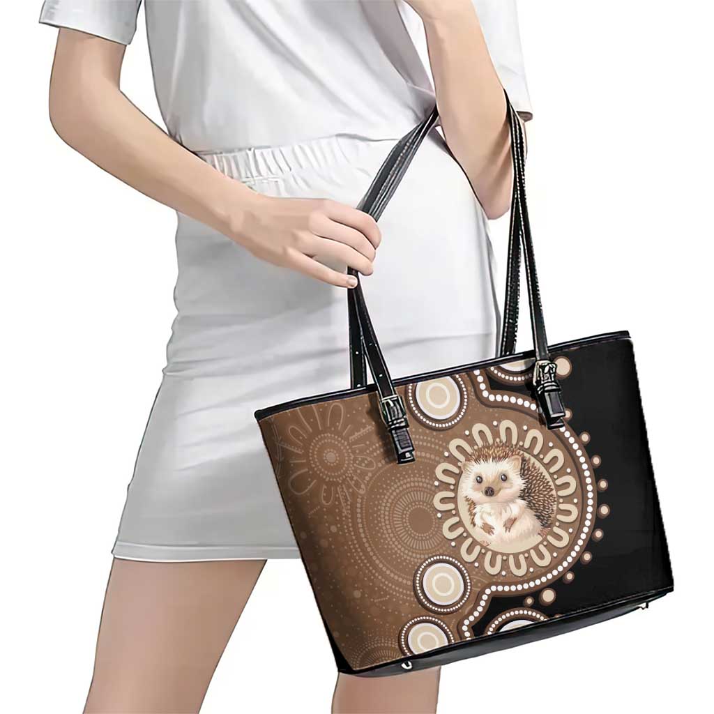 Hedgehog Indigenous Art Australia Leather Tote Bag - Aussie Hoodie