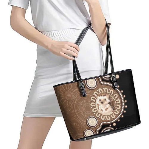 Hedgehog Indigenous Art Australia Leather Tote Bag - Aussie Hoodie