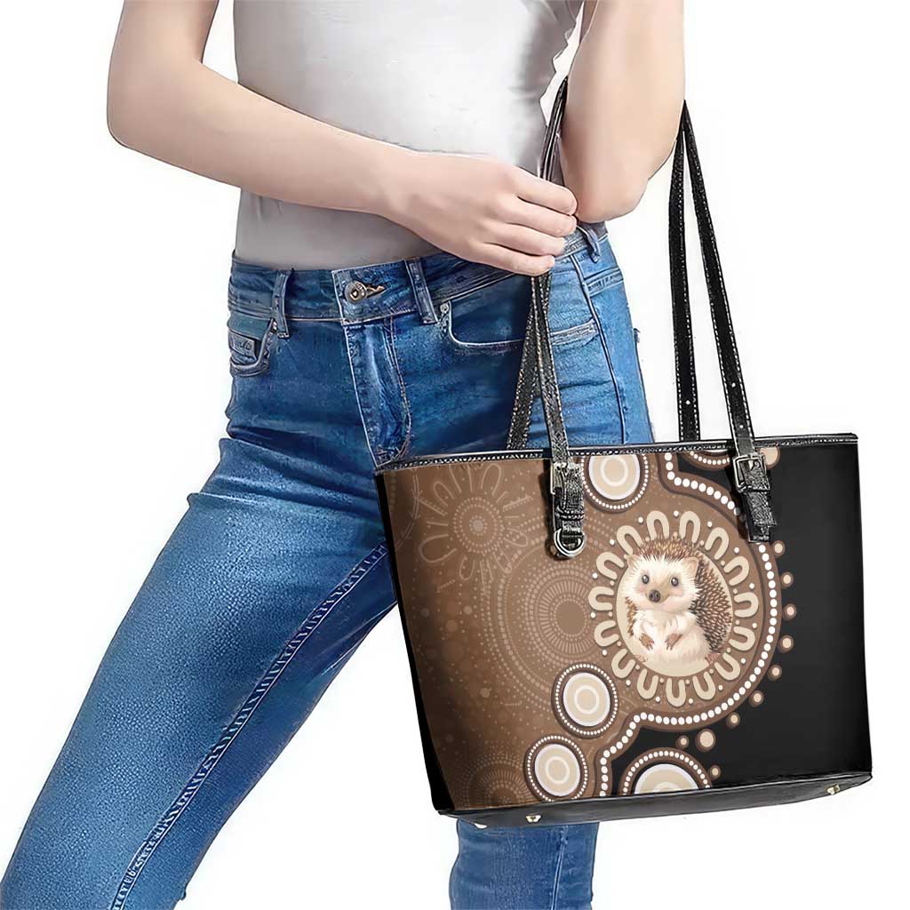 Hedgehog Indigenous Art Australia Leather Tote Bag - Aussie Hoodie