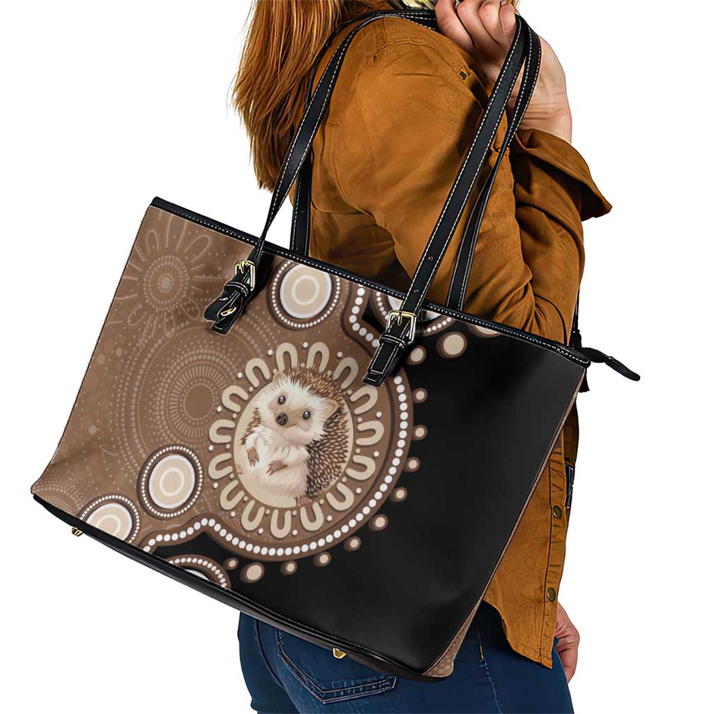 Hedgehog Indigenous Art Australia Leather Tote Bag - Aussie Hoodie