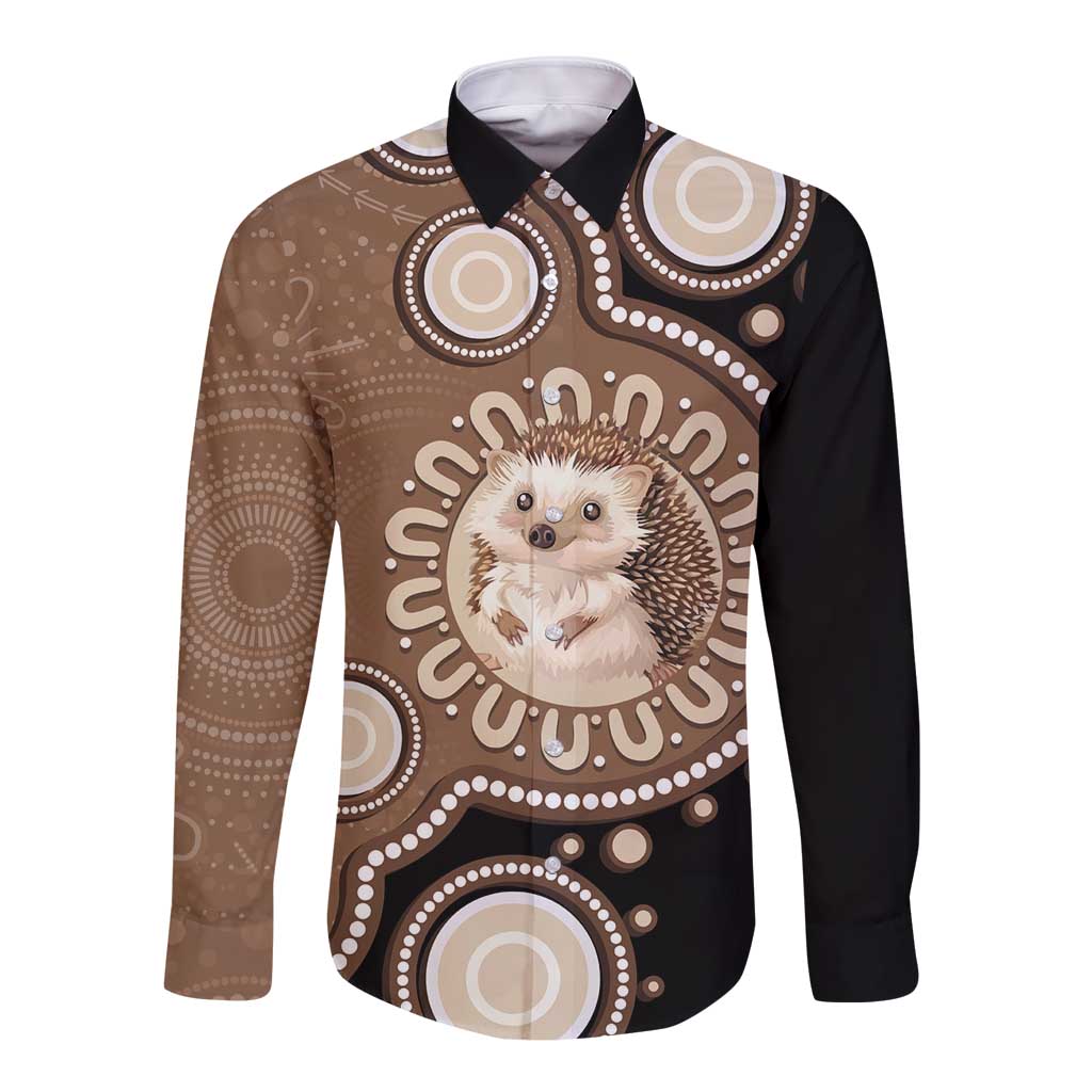 Hedgehog Indigenous Art Australia Long Sleeve Button Shirt - Aussie Hoodie