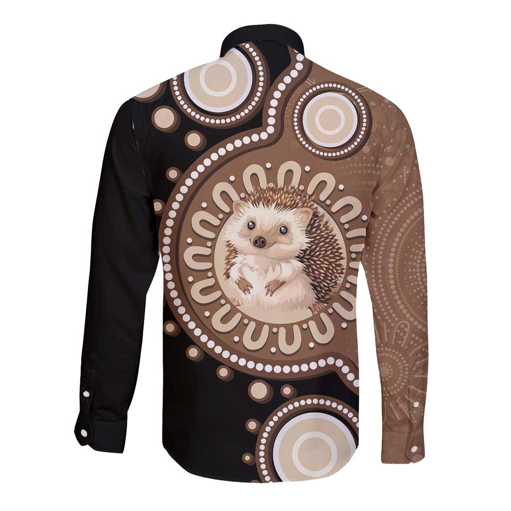Hedgehog Indigenous Art Australia Long Sleeve Button Shirt - Aussie Hoodie