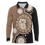 Hedgehog Indigenous Art Australia Long Sleeve Polo Shirt - Aussie Hoodie