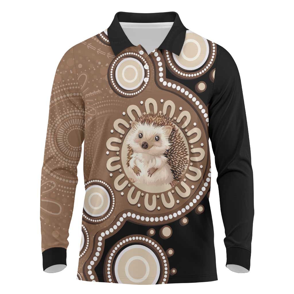 Hedgehog Indigenous Art Australia Long Sleeve Polo Shirt - Aussie Hoodie
