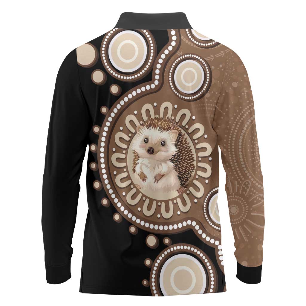 Hedgehog Indigenous Art Australia Long Sleeve Polo Shirt - Aussie Hoodie
