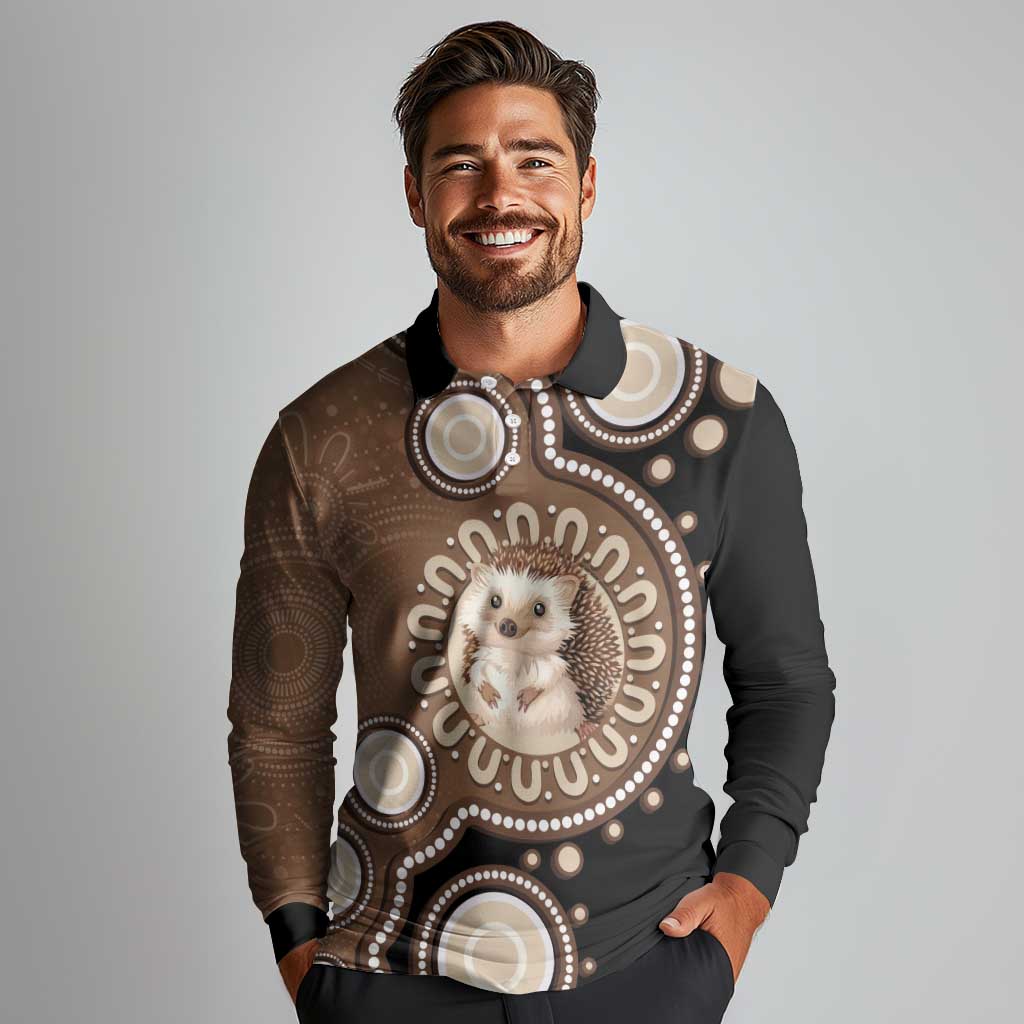 Hedgehog Indigenous Art Australia Long Sleeve Polo Shirt - Aussie Hoodie