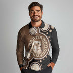 Hedgehog Indigenous Art Australia Long Sleeve Polo Shirt - Aussie Hoodie