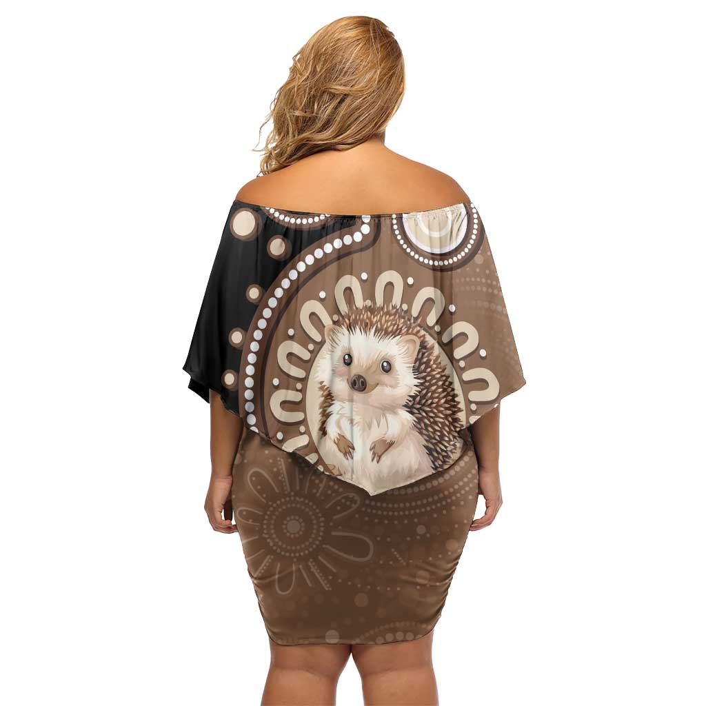 Hedgehog Indigenous Art Australia Off Shoulder Short Dress - Aussie Hoodie