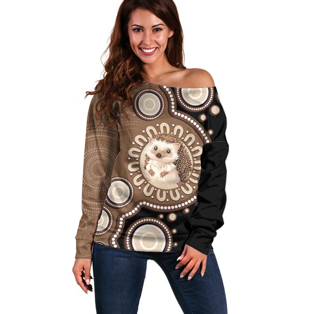 Hedgehog Indigenous Art Australia Off Shoulder Sweater - Aussie Hoodie