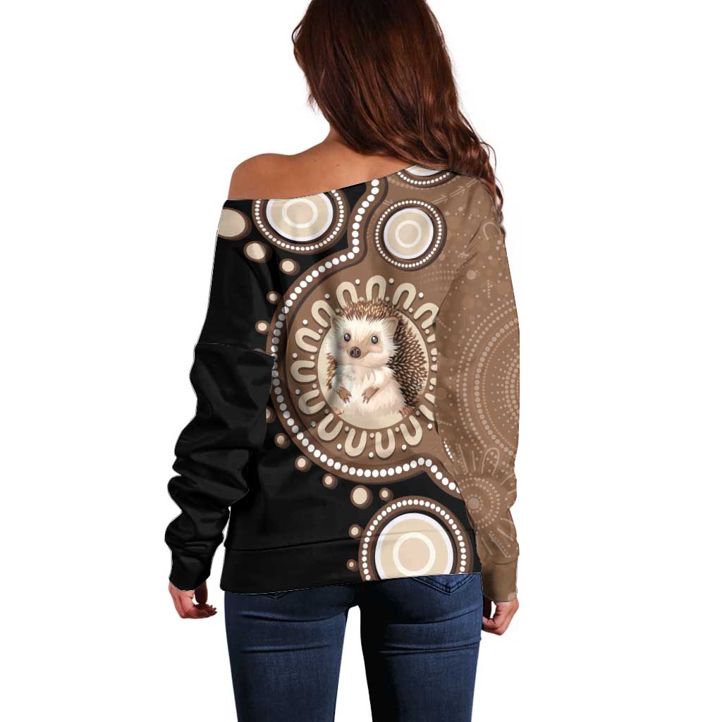 Hedgehog Indigenous Art Australia Off Shoulder Sweater - Aussie Hoodie