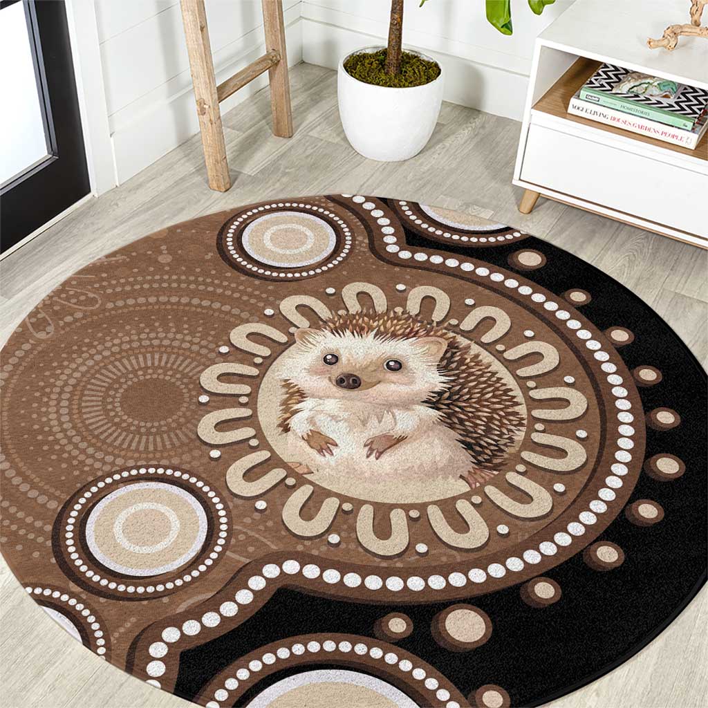 Hedgehog Indigenous Art Australia Round Carpet - Aussie Hoodie