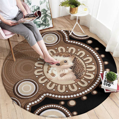 Hedgehog Indigenous Art Australia Round Carpet - Aussie Hoodie