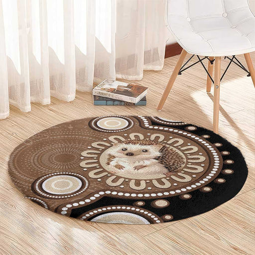 Hedgehog Indigenous Art Australia Round Carpet - Aussie Hoodie