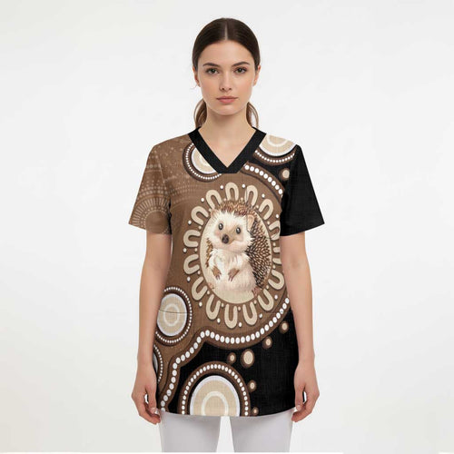 Hedgehog Indigenous Art Australia Scrub Top - Aussie Hoodie
