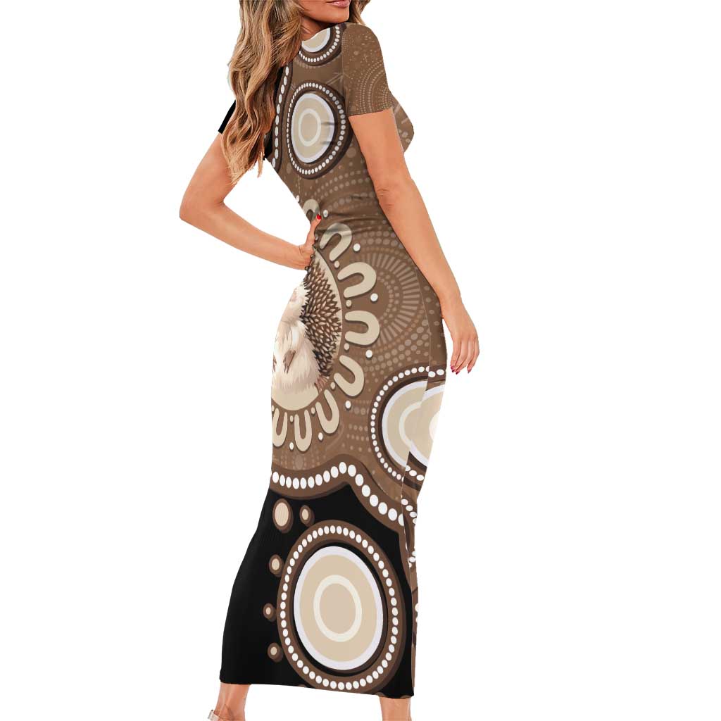 Hedgehog Indigenous Art Australia Short Sleeve Bodycon Dress - Aussie Hoodie