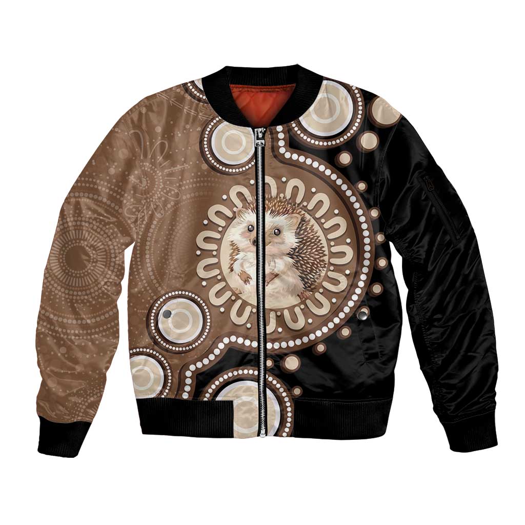 Hedgehog Indigenous Art Australia Sleeve Zip Bomber Jacket - Aussie Hoodie
