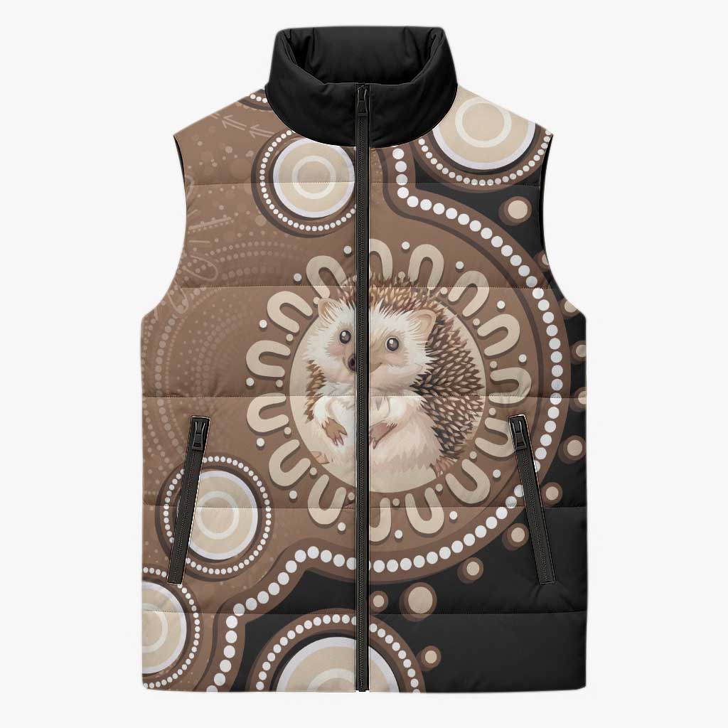 Hedgehog Indigenous Art Australia Sleeveless Puffer Jacket - Aussie Hoodie