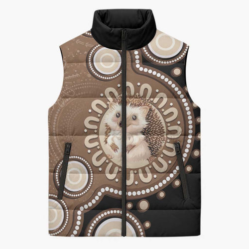 Hedgehog Indigenous Art Australia Sleeveless Puffer Jacket - Aussie Hoodie