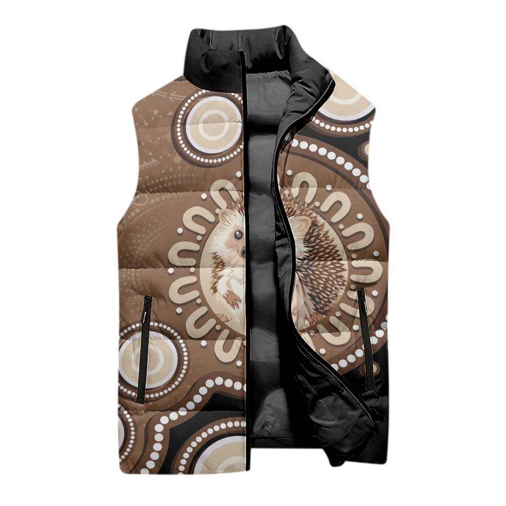 Hedgehog Indigenous Art Australia Sleeveless Puffer Jacket - Aussie Hoodie