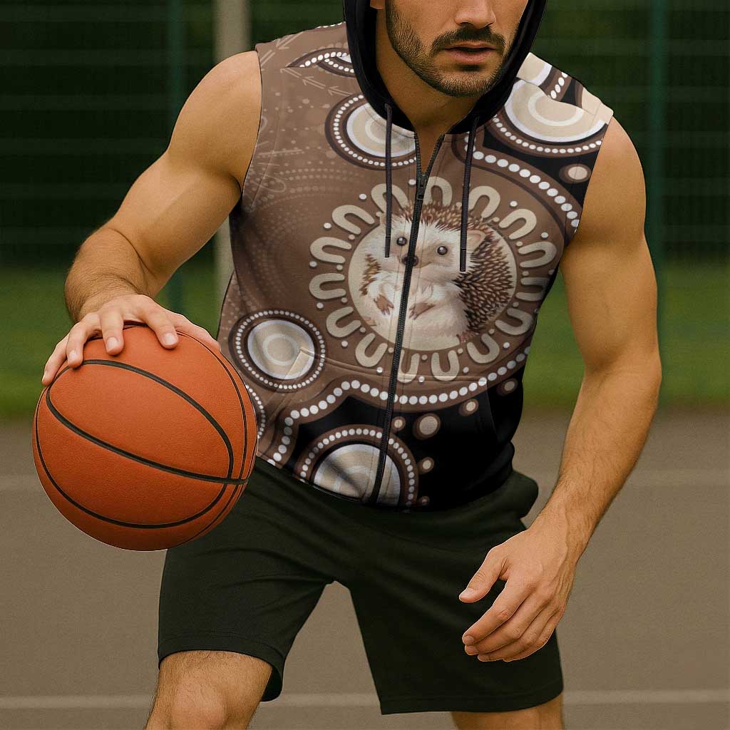 Hedgehog Indigenous Art Australia Sleeveless Zip Hoodie LT14