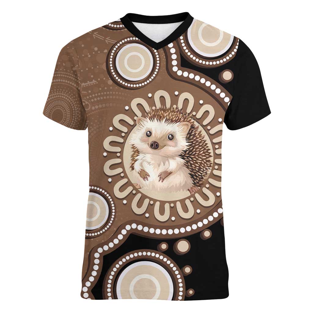 Hedgehog Indigenous Art Australia Women V-Neck T-Shirt - Aussie Hoodie