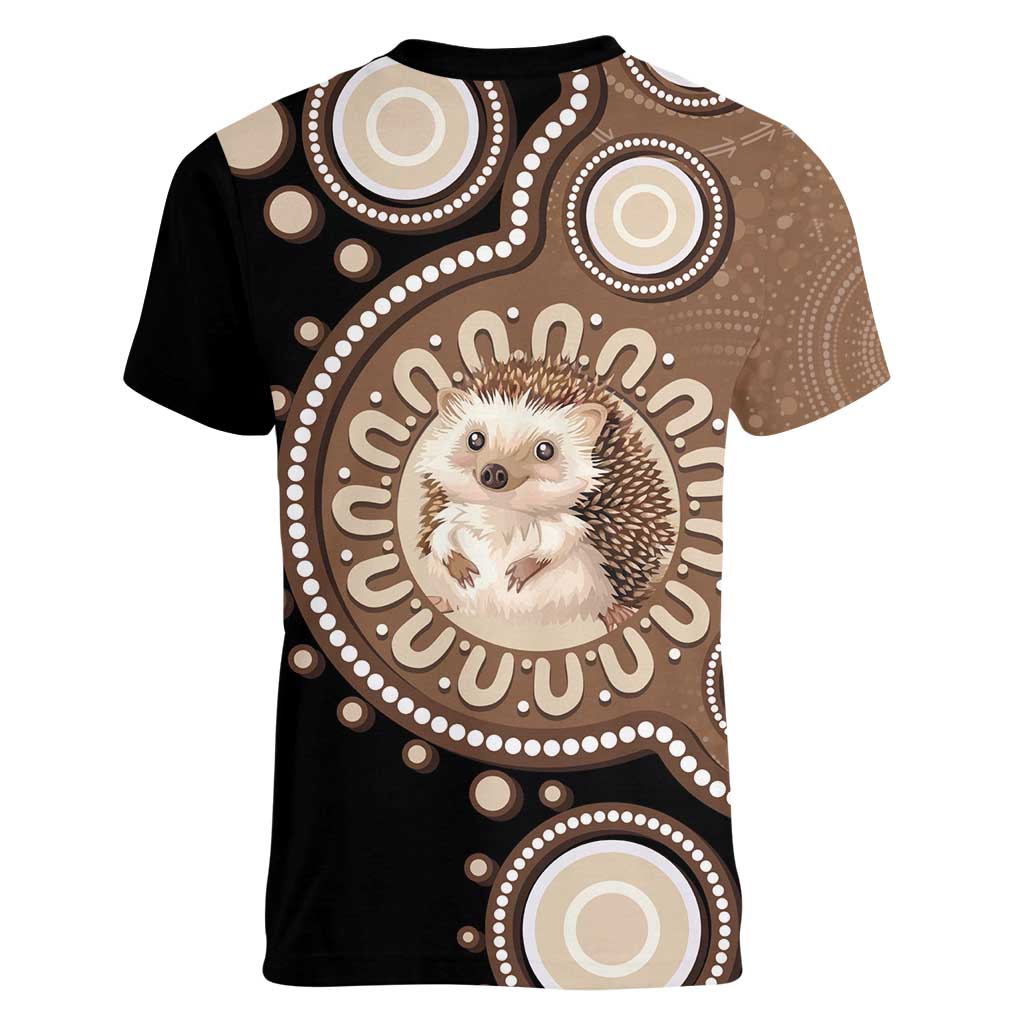 Hedgehog Indigenous Art Australia Women V-Neck T-Shirt - Aussie Hoodie