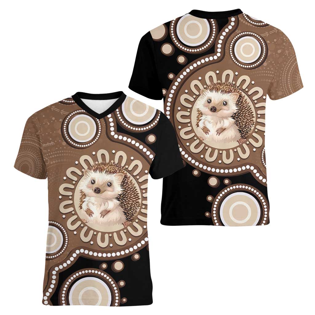 Hedgehog Indigenous Art Australia Women V-Neck T-Shirt - Aussie Hoodie