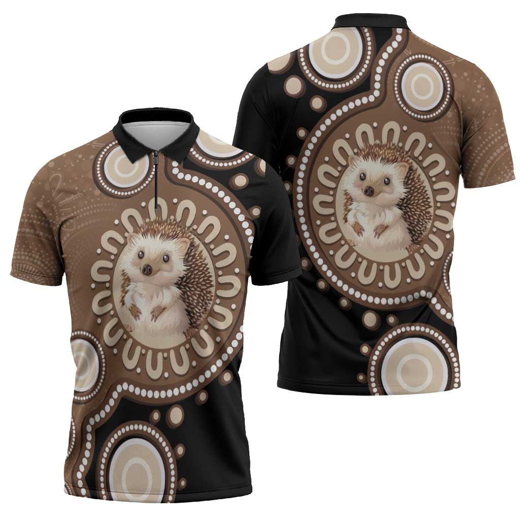 Hedgehog Indigenous Art Australia Zipper Polo Shirt - Aussie Hoodie