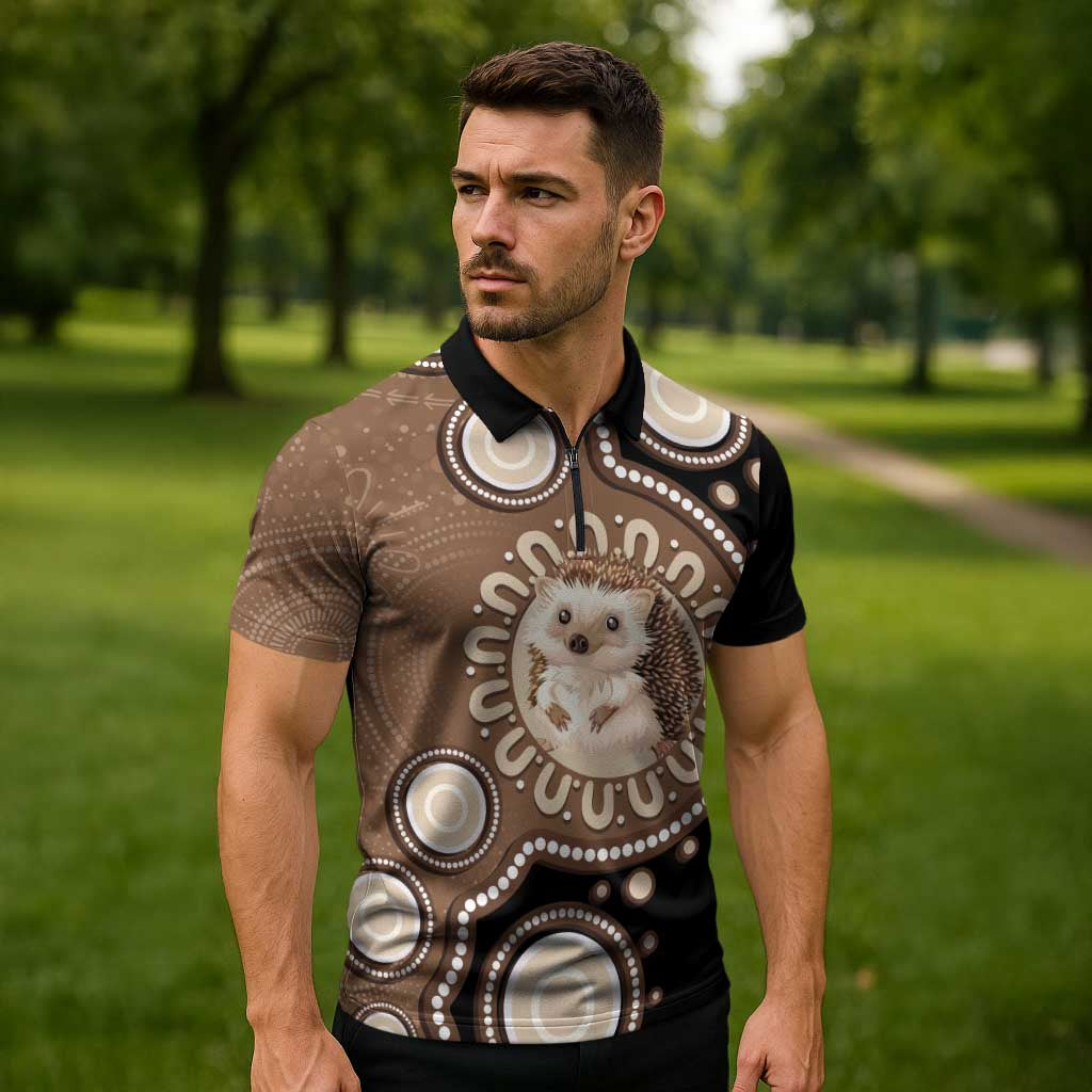 Hedgehog Indigenous Art Australia Zipper Polo Shirt - Aussie Hoodie