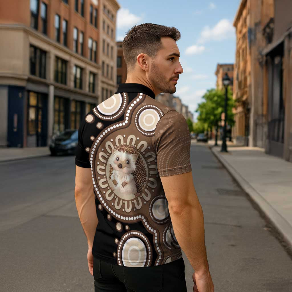 Hedgehog Indigenous Art Australia Zipper Polo Shirt - Aussie Hoodie