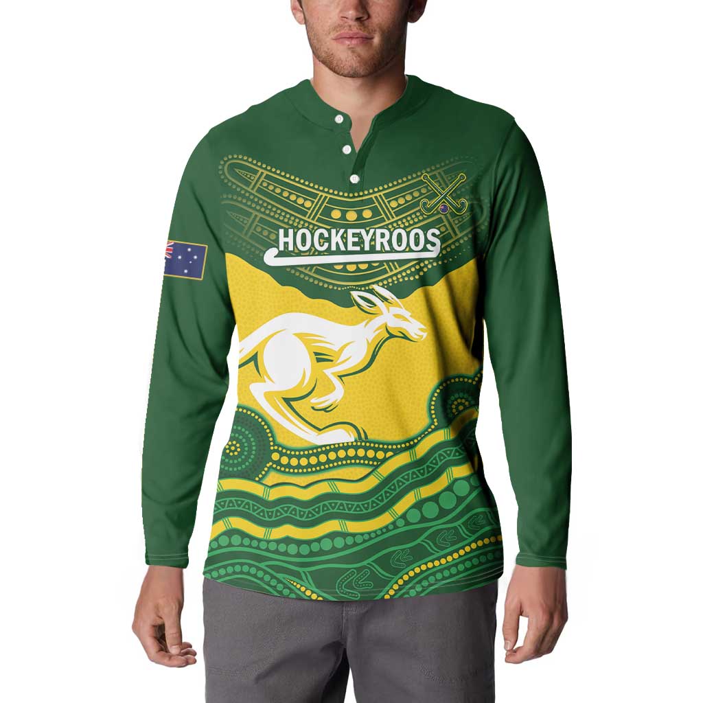 Custom Australia Hockeyroos Button Sweatshirt Aussie Kangaroo Indigenous Art