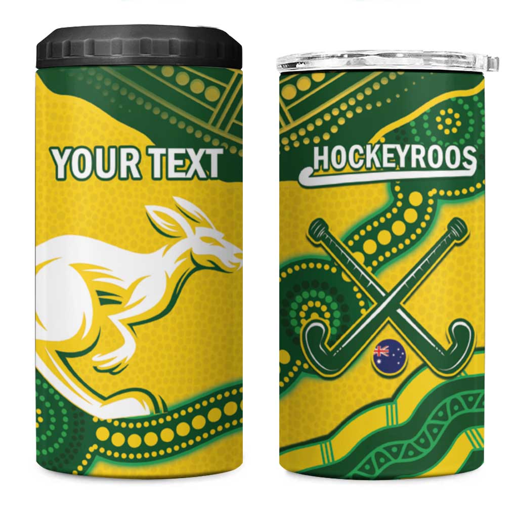 Personalised Australia Hockeyroos 4 in 1 Can Cooler Tumbler Aussie Kangaroo Indigenous Art