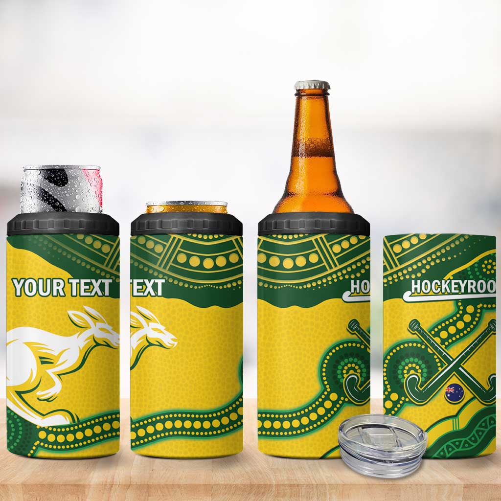 Personalised Australia Hockeyroos 4 in 1 Can Cooler Tumbler Aussie Kangaroo Indigenous Art