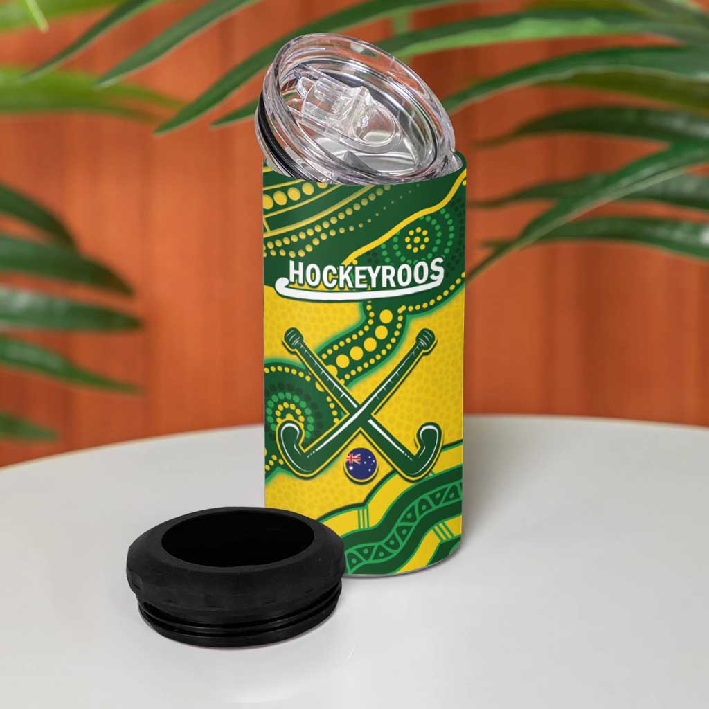Personalised Australia Hockeyroos 4 in 1 Can Cooler Tumbler Aussie Kangaroo Indigenous Art