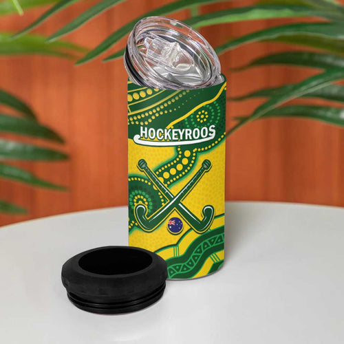 Personalised Australia Hockeyroos 4 in 1 Can Cooler Tumbler Aussie Kangaroo Indigenous Art
