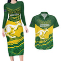 Custom Australia Hockeyroos Couples Matching Long Sleeve Bodycon Dress and Hawaiian Shirt Aussie Kangaroo Indigenous Art