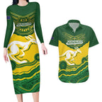 Custom Australia Hockeyroos Couples Matching Long Sleeve Bodycon Dress and Hawaiian Shirt Aussie Kangaroo Indigenous Art