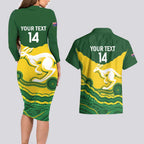 Custom Australia Hockeyroos Couples Matching Long Sleeve Bodycon Dress and Hawaiian Shirt Aussie Kangaroo Indigenous Art