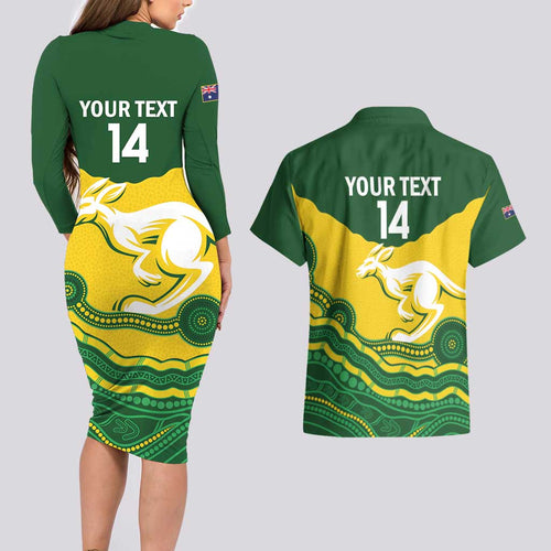 Custom Australia Hockeyroos Couples Matching Long Sleeve Bodycon Dress and Hawaiian Shirt Aussie Kangaroo Indigenous Art