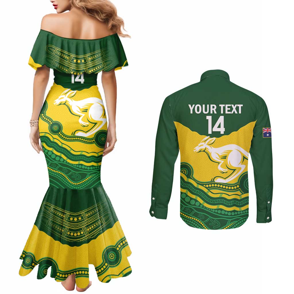 Custom Australia Hockeyroos Couples Matching Mermaid Dress and Long Sleeve Button Shirt Aussie Kangaroo Indigenous Art